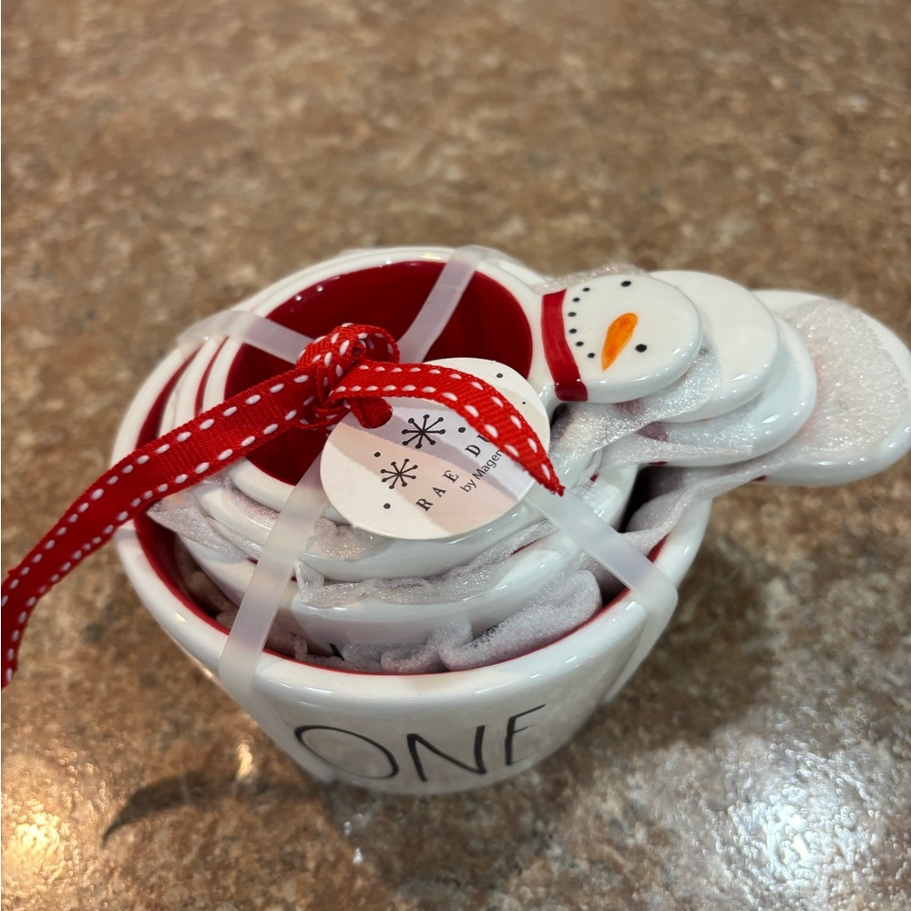 Rae Dunn Festive Snowman Cups - Red and White NWT Excellent Condition